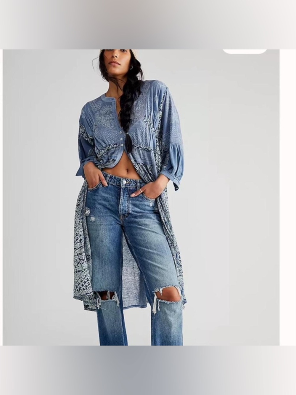 Free People Blue Oh My Mix Print Maxi Dress Women’s S Boho Cottage Prairie - Picture 2 of 11